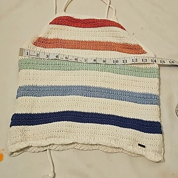Hollister Knit Crochet Stripe Halter Cotton Tank Tied Back Size medium - Picture 4 of 9
